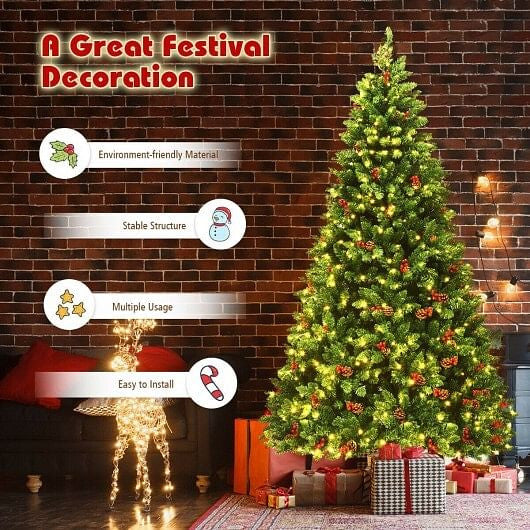 7.5 Feet Pre-lit Hinged Christmas Tree with 550 LED Lights and Sturdy Metal Stand