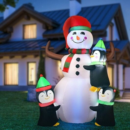 6 Feet Christmas Quick Inflatable Snowman with Penguins