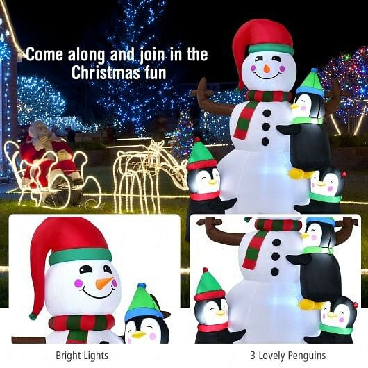 6 Feet Christmas Quick Inflatable Snowman with Penguins