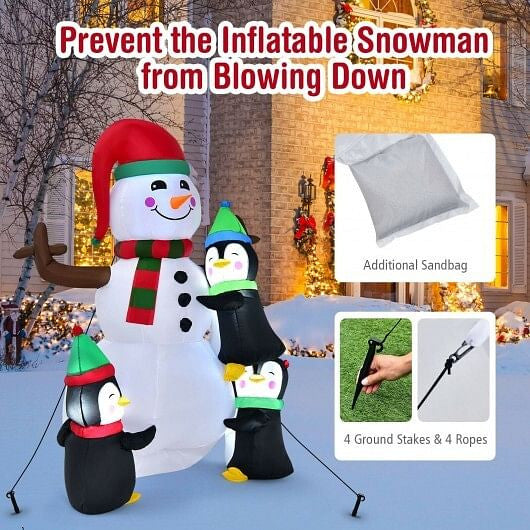 6 Feet Christmas Quick Inflatable Snowman with Penguins