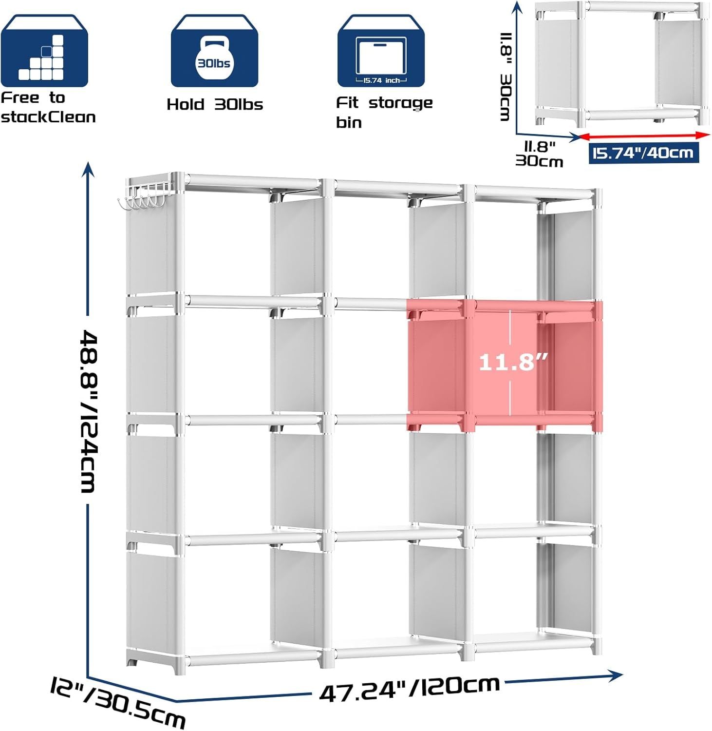 Book Shelf 12 Cube Storage Organizer White Closet Rack
